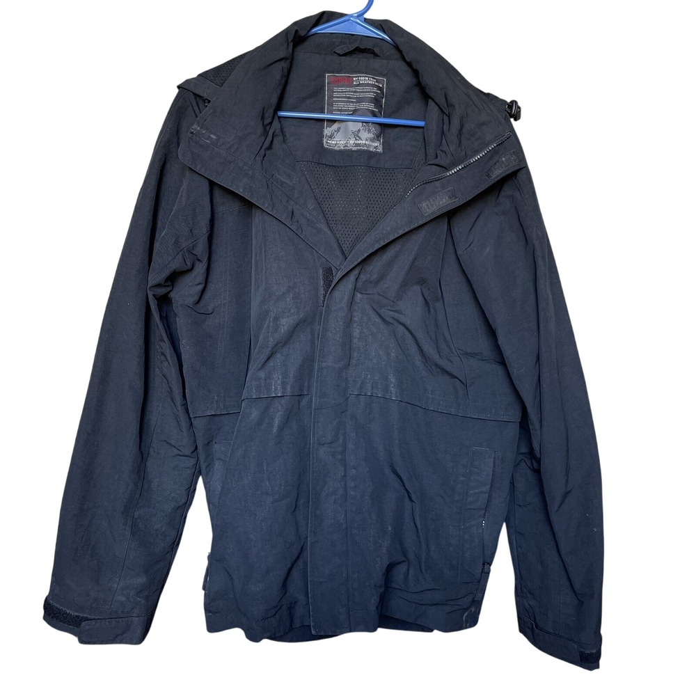 mens Esprit All Weather Gear size large black hooded jacket‎ coat